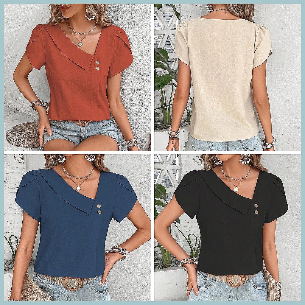 بلوزة نسائية بلون موحد بتصميم  - مراجعة Blouses وسعره