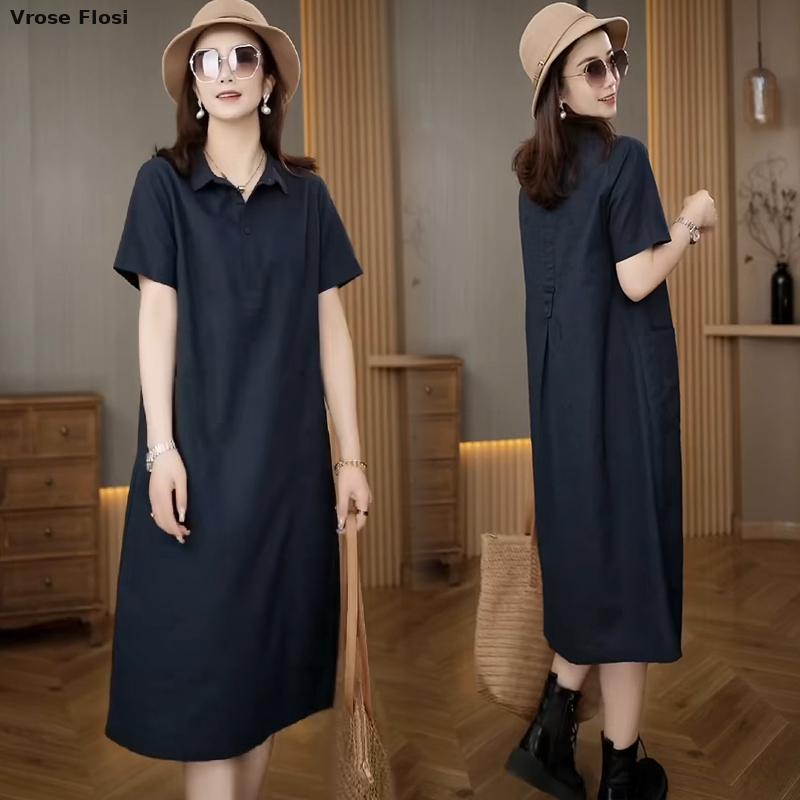 فستان نسائي بأكمام قصيرة من ال - مراجعة Casual Loose Linen Shirt Dress وسعره