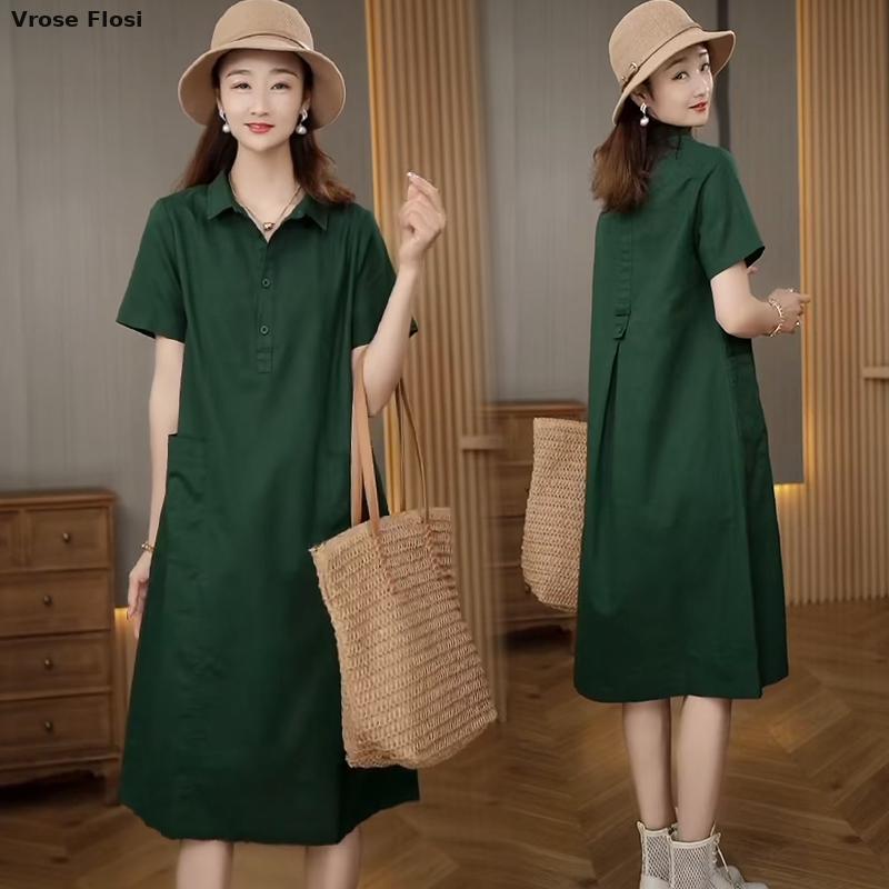 فستان نسائي بأكمام قصيرة من ال - مراجعة Casual Loose Linen Shirt Dress وسعره
