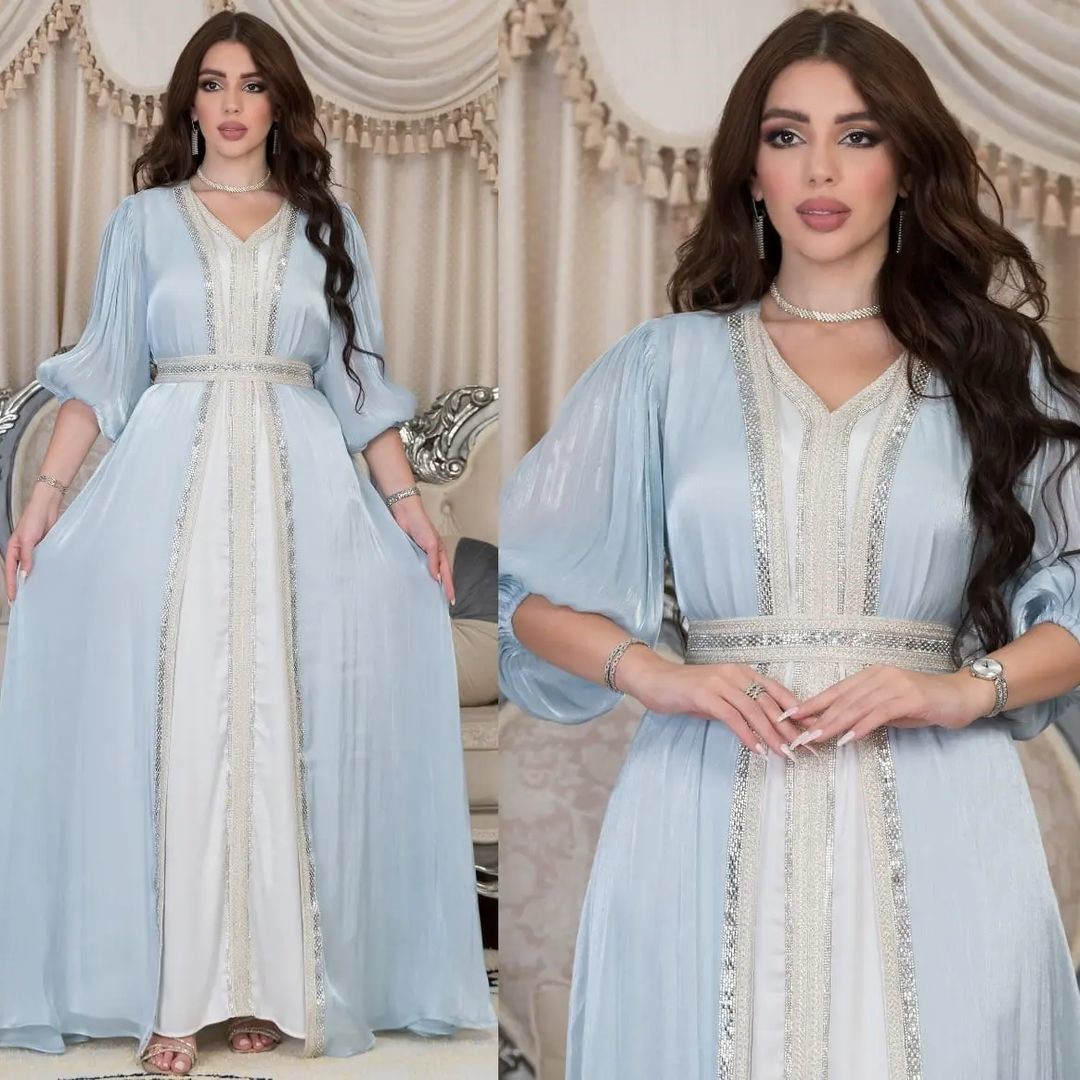 فستان سهرة طويل من الساتان بلو - مراجعة Dresses وسعره