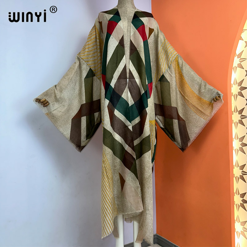 WINYI كيمونو الصيف بوهو طباعة  - مراجعة Boho Summer Beach Maxi Dress وسعره