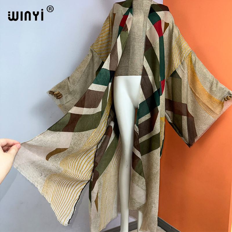 WINYI كيمونو الصيف بوهو طباعة  - مراجعة Boho Summer Beach Maxi Dress وسعره
